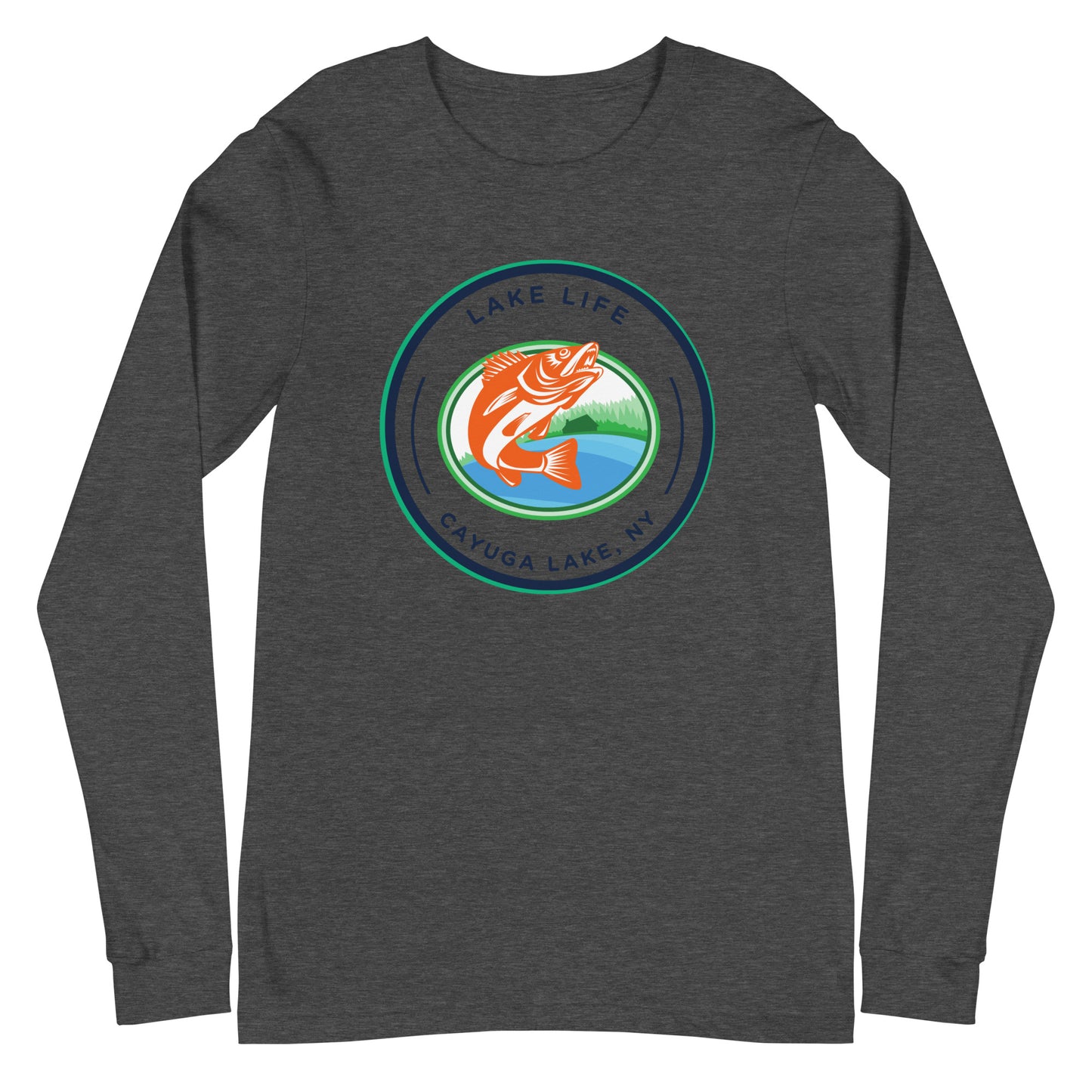 Unisex Long Sleeve Tee - Cayuga Lake Lake Life orange fish