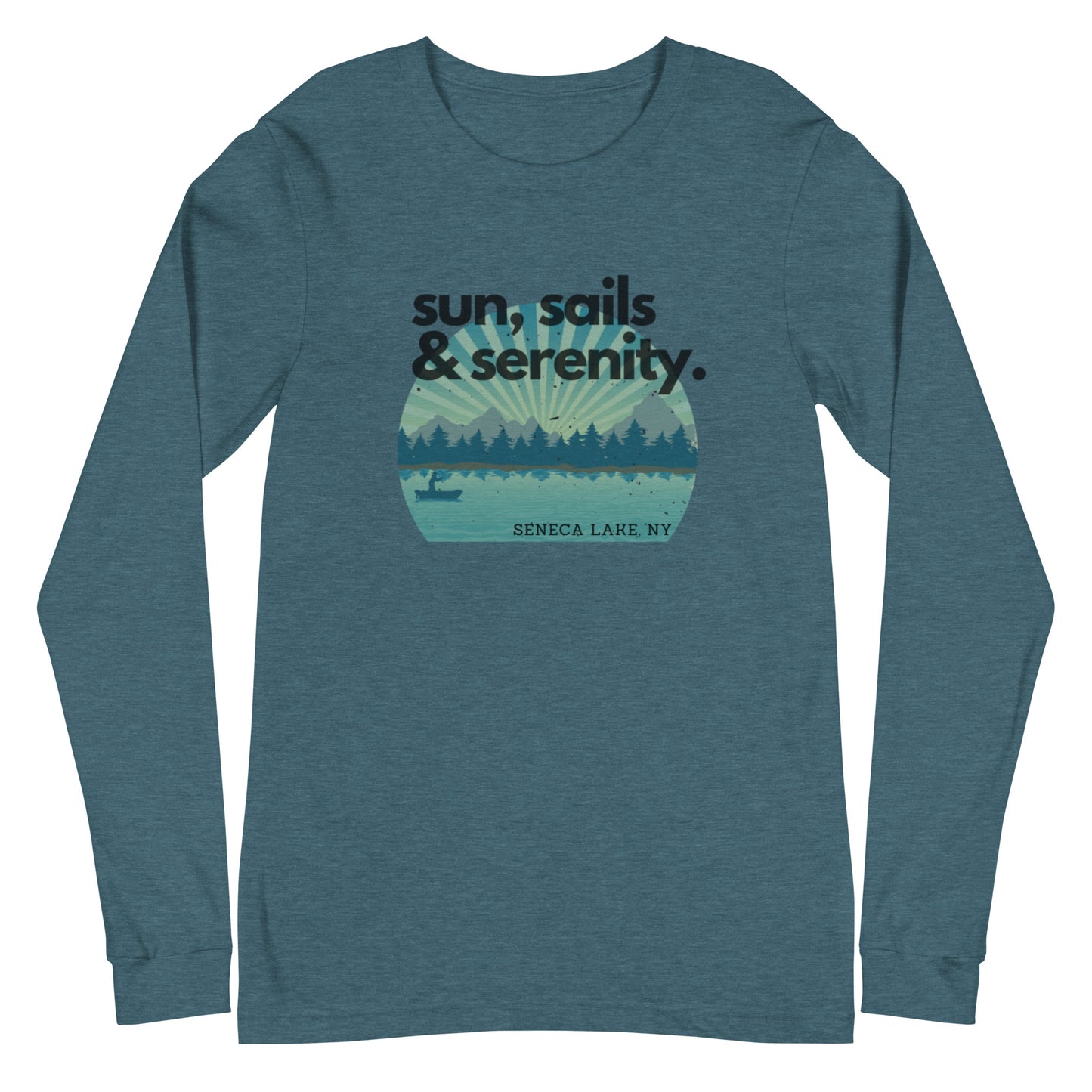 Unisex Long Sleeve Tee - Seneca Lake Sun, Sails & Serenity