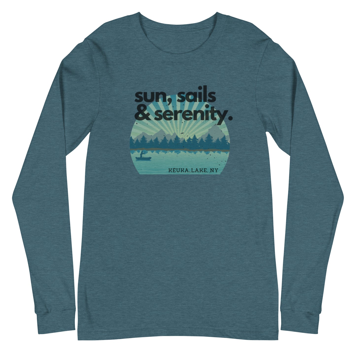 Unisex Long Sleeve Tee - Keuka Lake Sun, Sails & Serenity