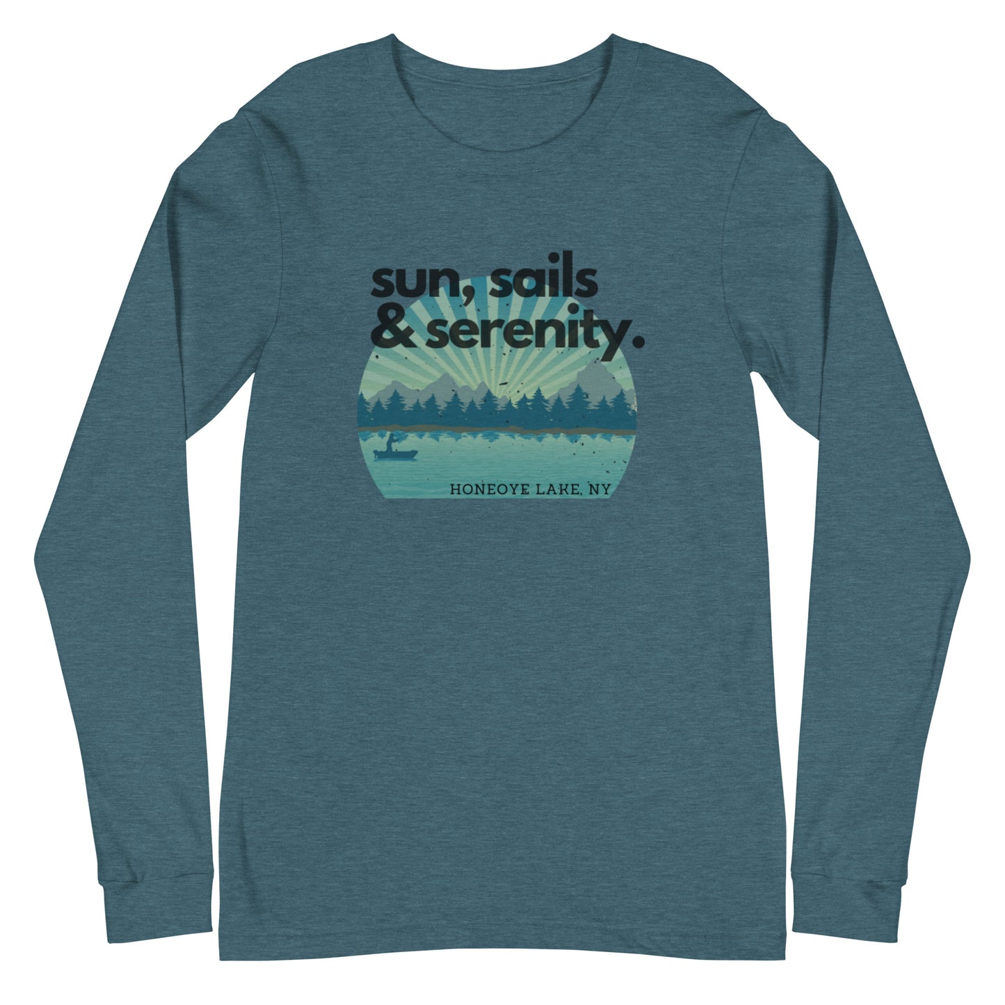 Unisex Long Sleeve Tee - Honeoye Lake Sun, Sails & Serenity