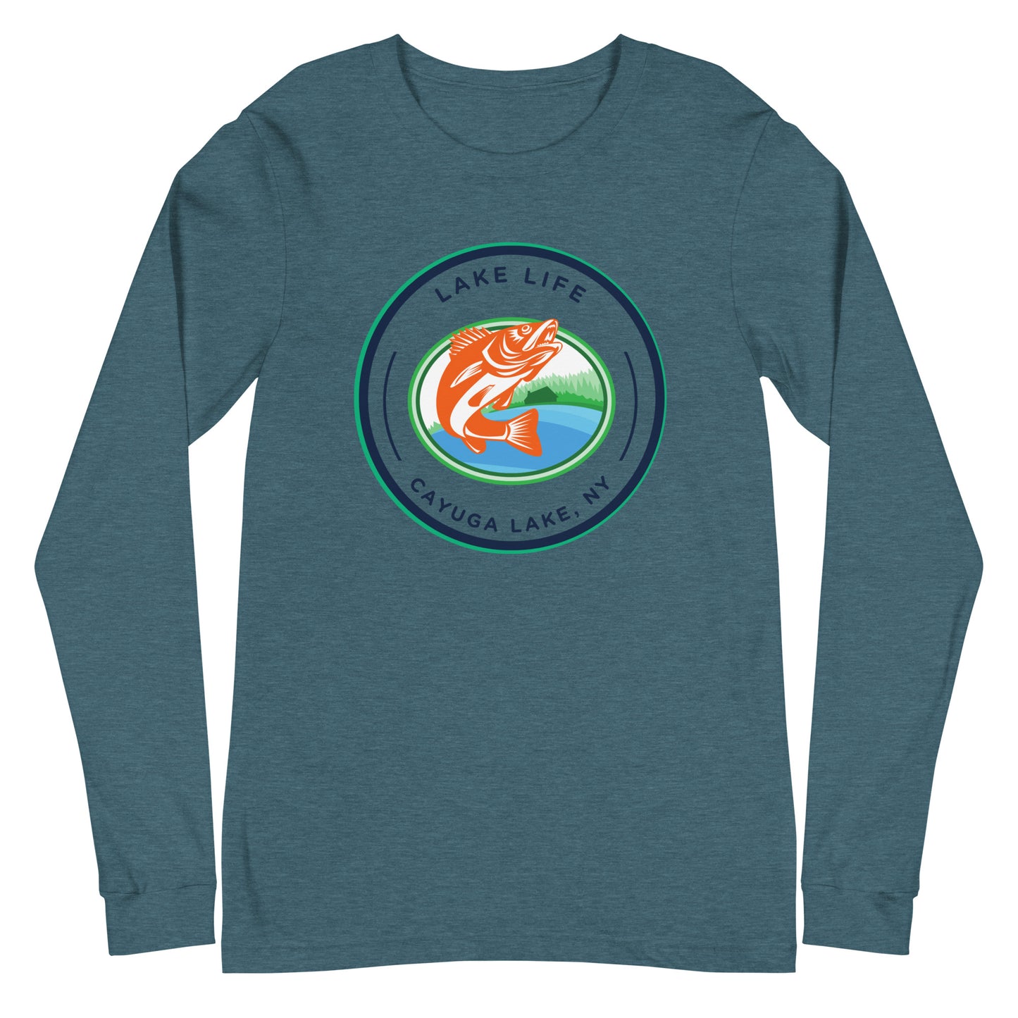 Unisex Long Sleeve Tee - Cayuga Lake Lake Life orange fish