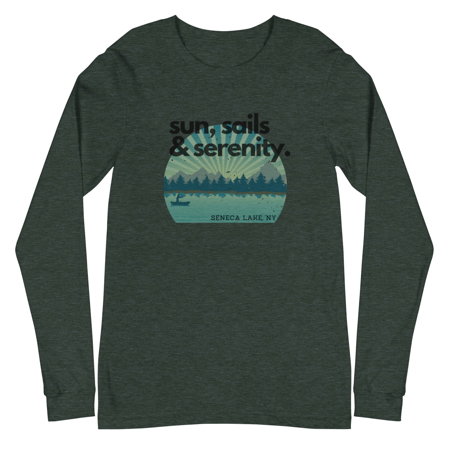 Unisex Long Sleeve Tee - Seneca Lake Sun, Sails & Serenity