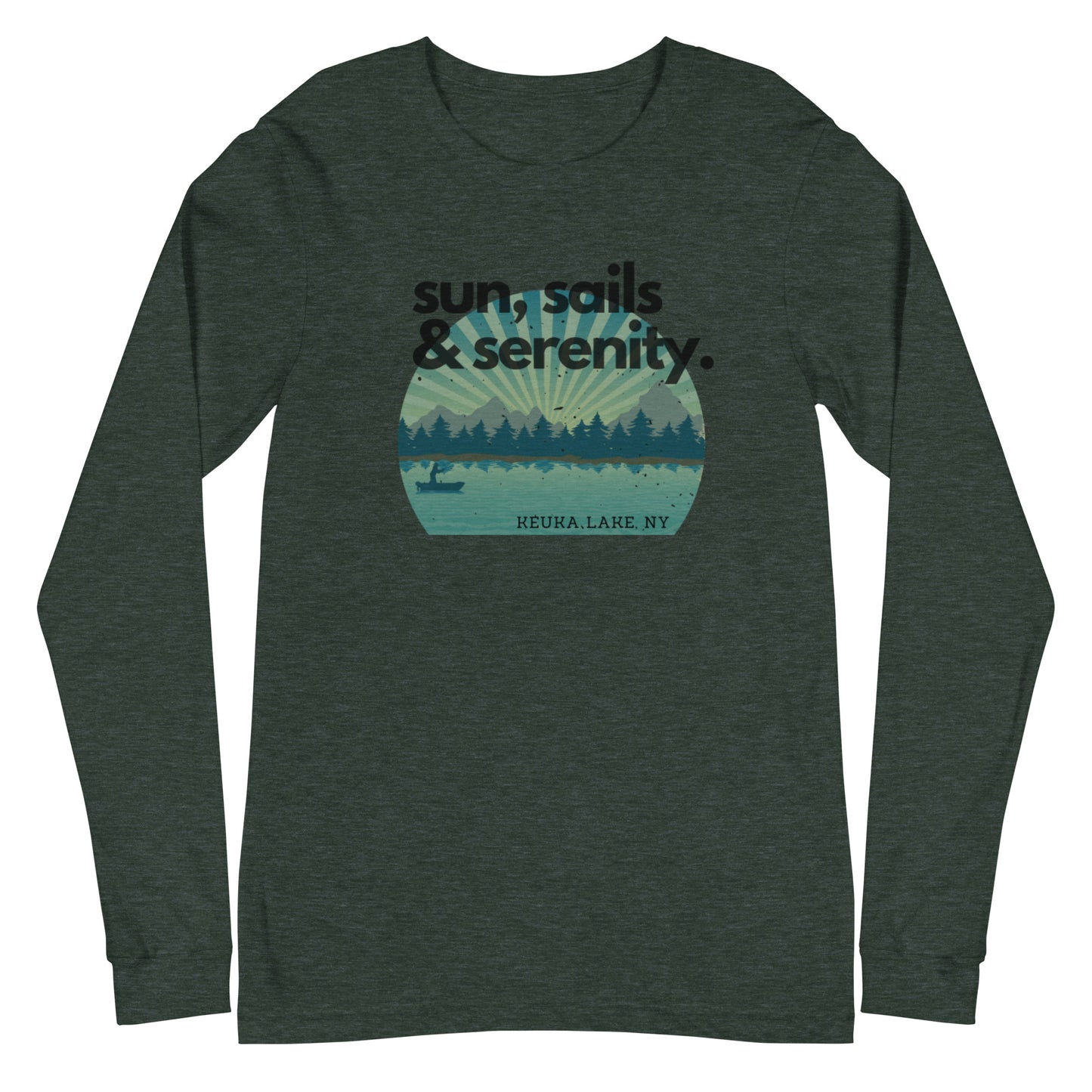 Unisex Long Sleeve Tee - Keuka Lake Sun, Sails & Serenity