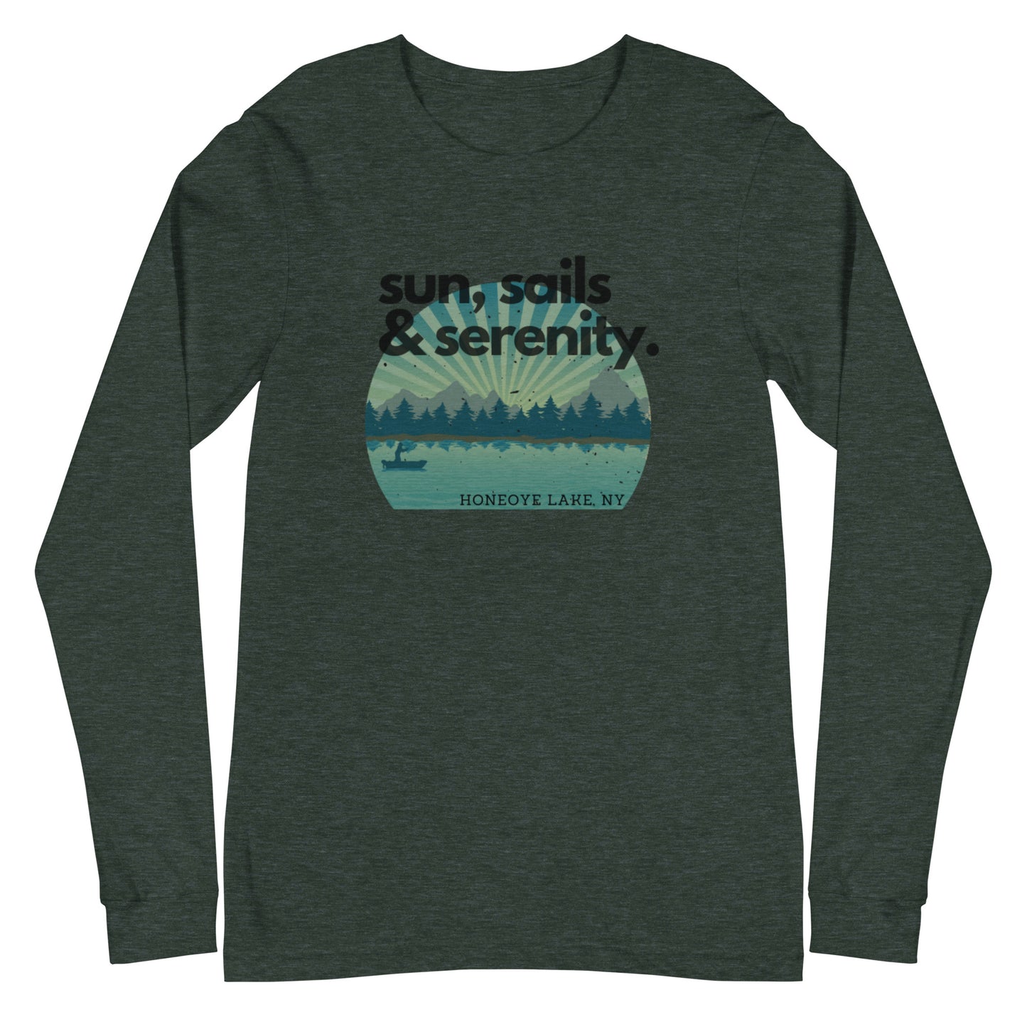 Unisex Long Sleeve Tee - Honeoye Lake Sun, Sails & Serenity