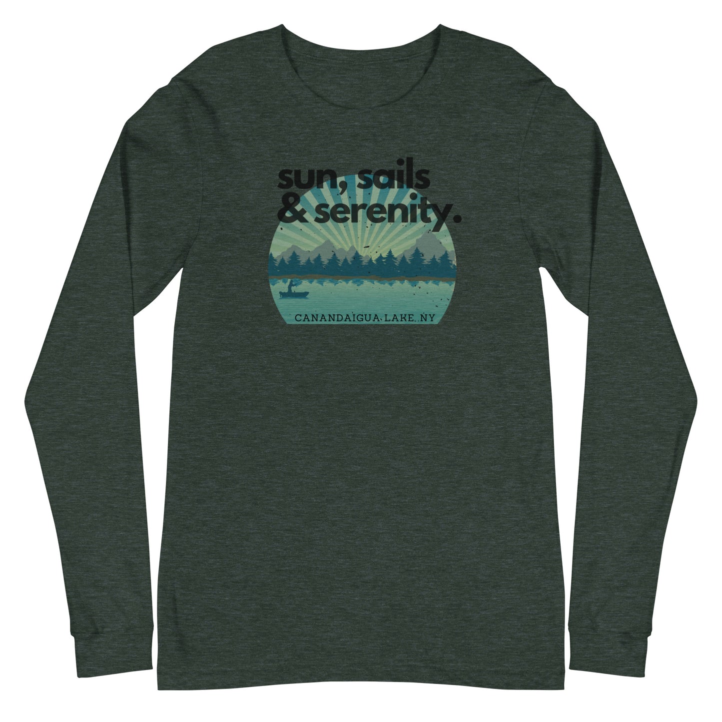 Unisex Long Sleeve Tee - Canandaigua Lake Sun, Sails & Serenity