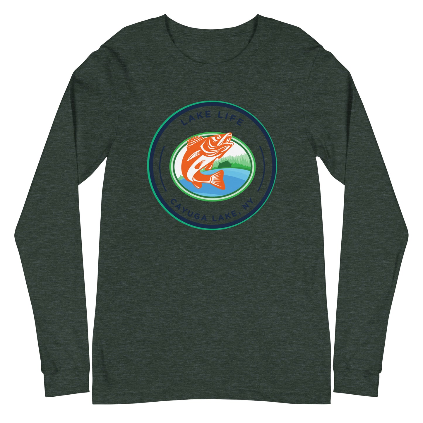 Unisex Long Sleeve Tee - Cayuga Lake Lake Life orange fish