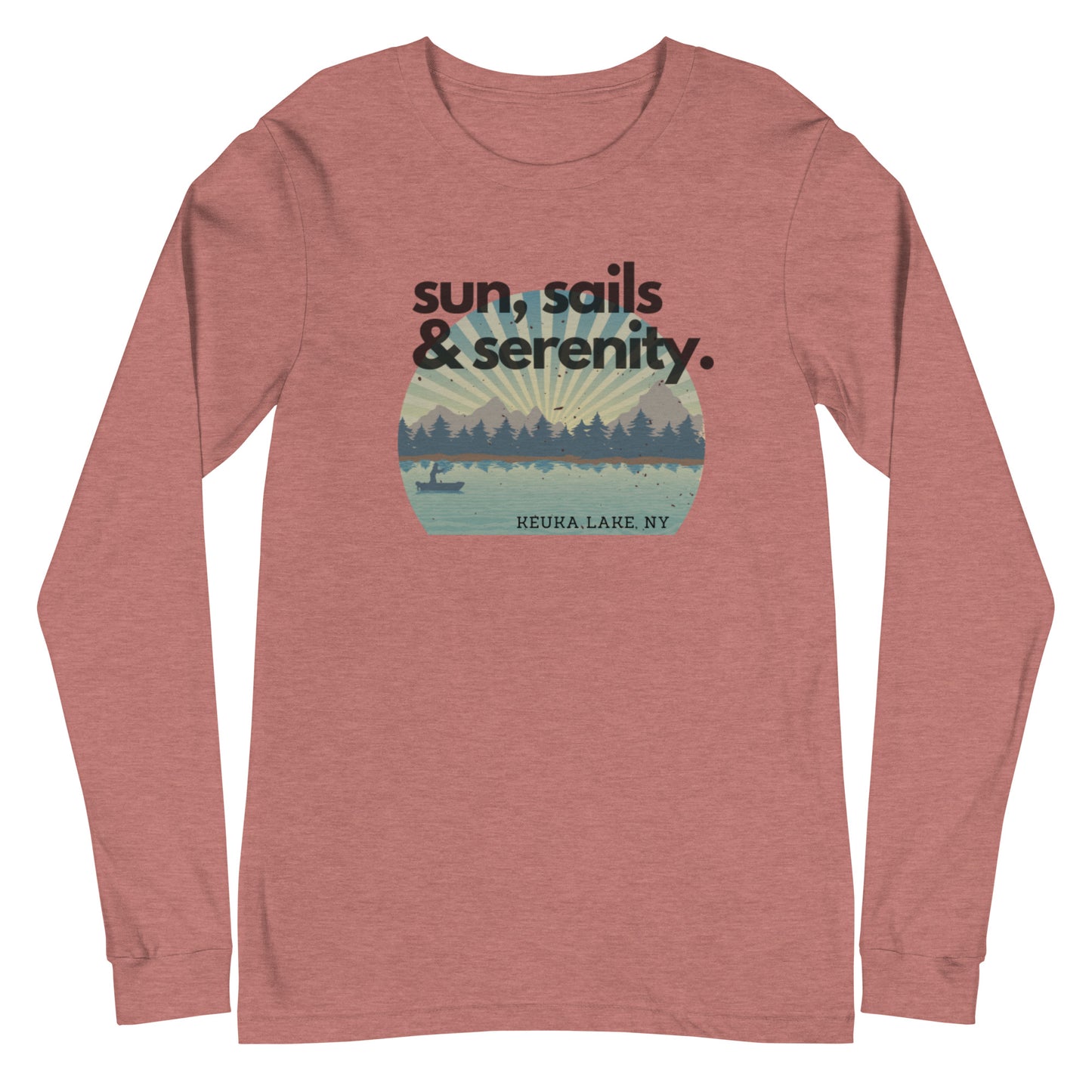 Unisex Long Sleeve Tee - Keuka Lake Sun, Sails & Serenity