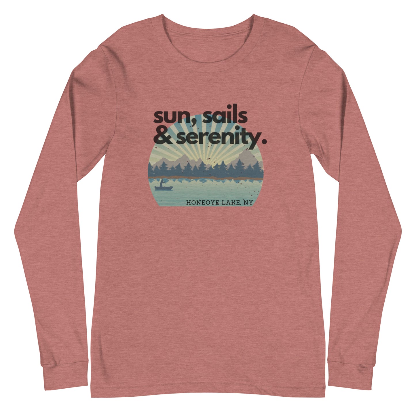 Unisex Long Sleeve Tee - Honeoye Lake Sun, Sails & Serenity