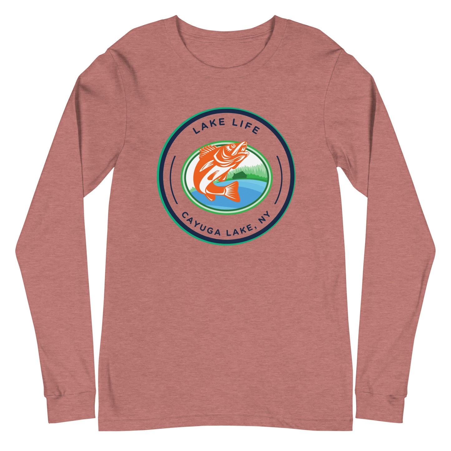 Unisex Long Sleeve Tee - Cayuga Lake Lake Life orange fish