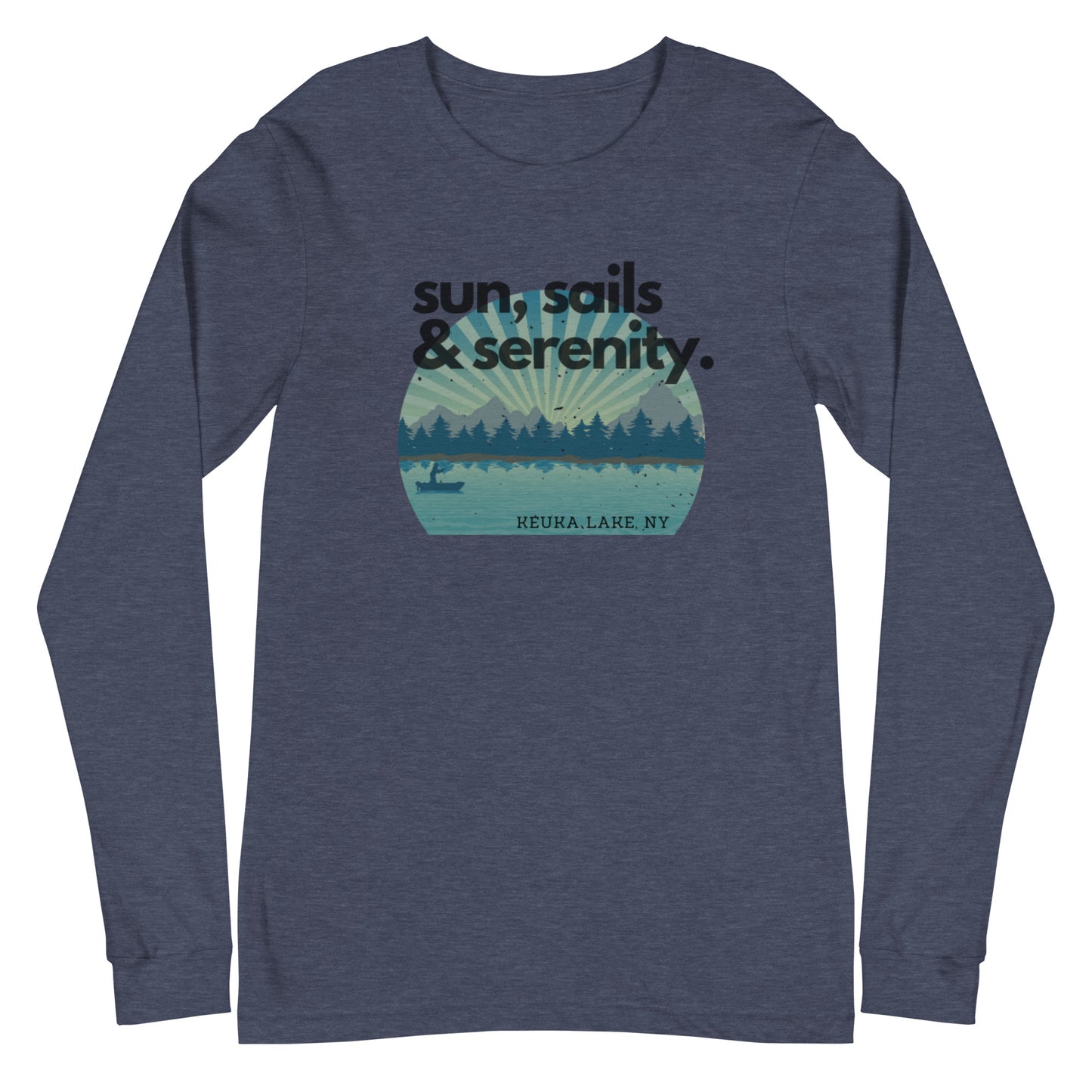 Unisex Long Sleeve Tee - Keuka Lake Sun, Sails & Serenity