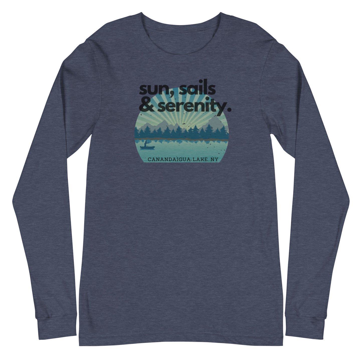 Unisex Long Sleeve Tee - Canandaigua Lake Sun, Sails & Serenity