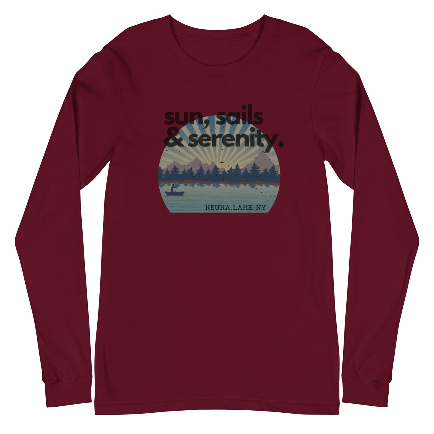 Unisex Long Sleeve Tee - Keuka Lake Sun, Sails & Serenity