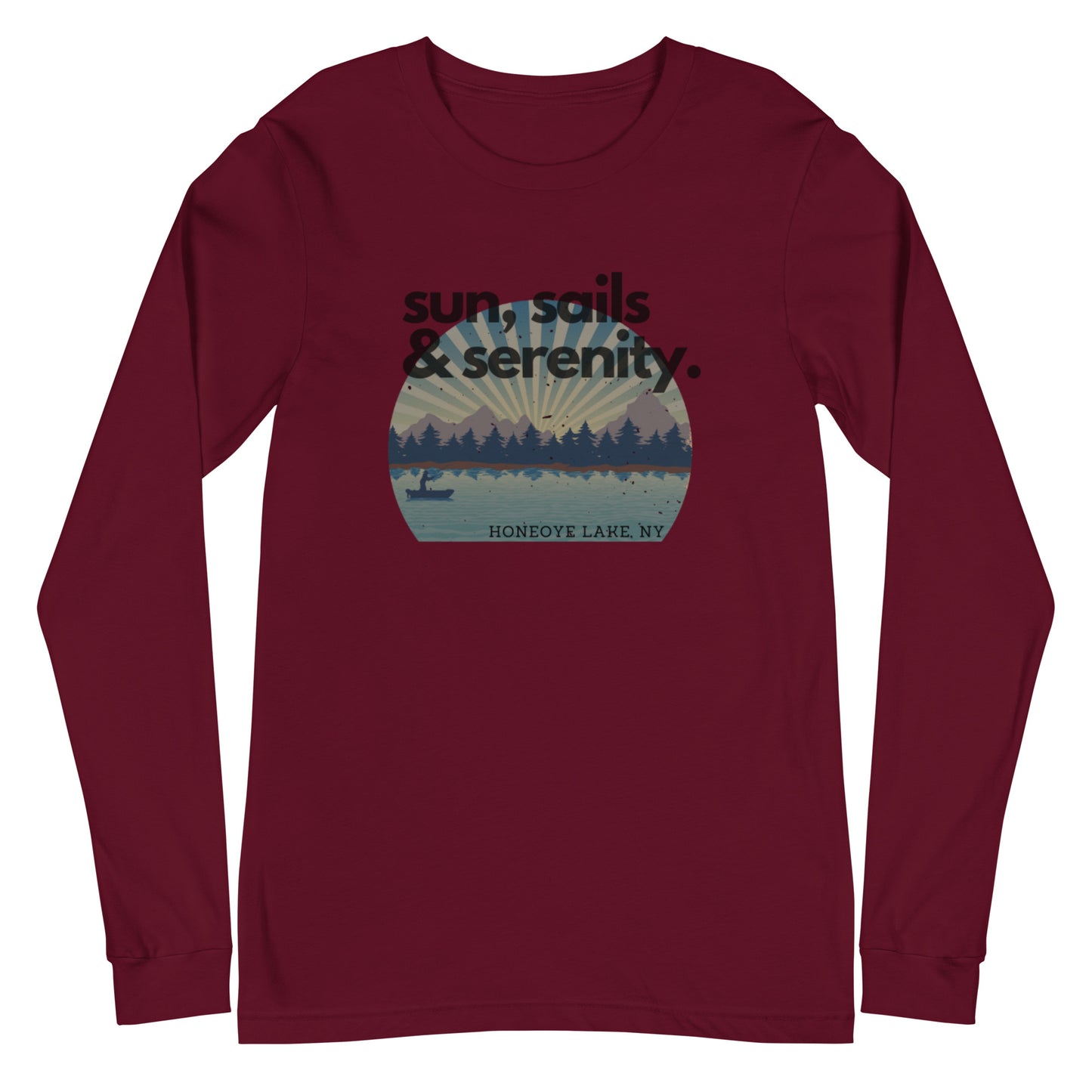 Unisex Long Sleeve Tee - Honeoye Lake Sun, Sails & Serenity