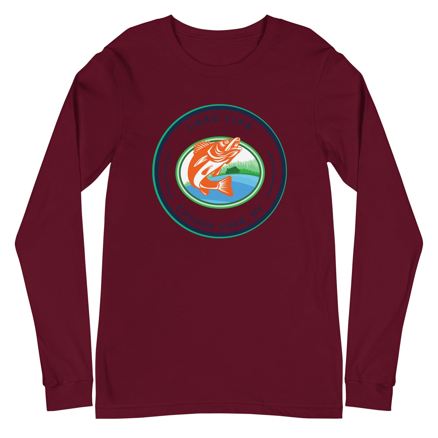 Unisex Long Sleeve Tee - Cayuga Lake Lake Life orange fish