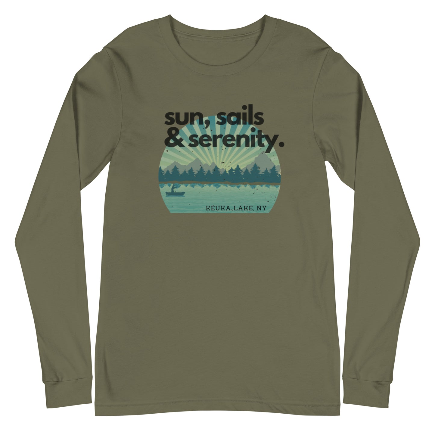 Unisex Long Sleeve Tee - Keuka Lake Sun, Sails & Serenity