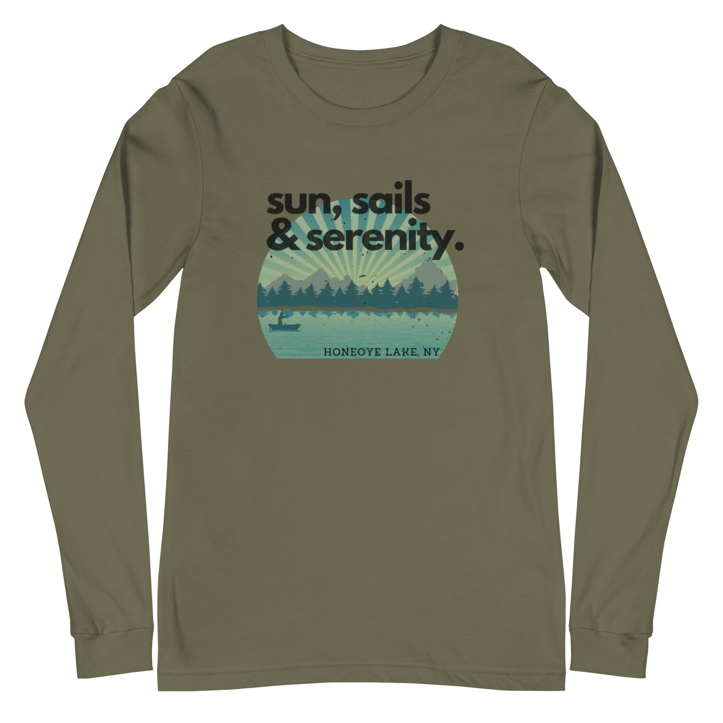 Unisex Long Sleeve Tee - Honeoye Lake Sun, Sails & Serenity