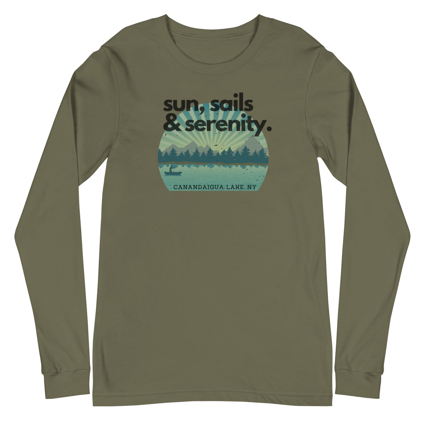 Unisex Long Sleeve Tee - Canandaigua Lake Sun, Sails & Serenity