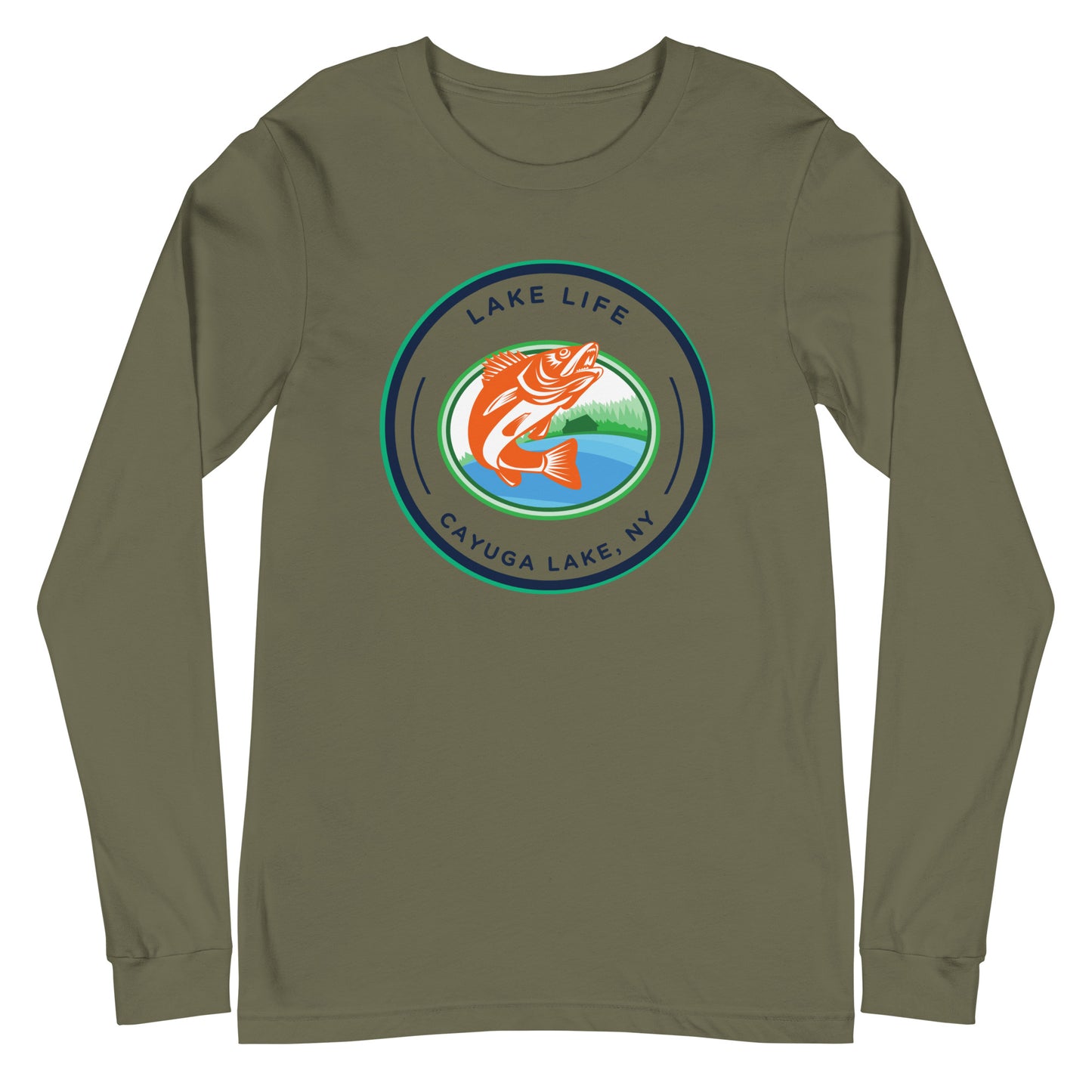 Unisex Long Sleeve Tee - Cayuga Lake Lake Life orange fish