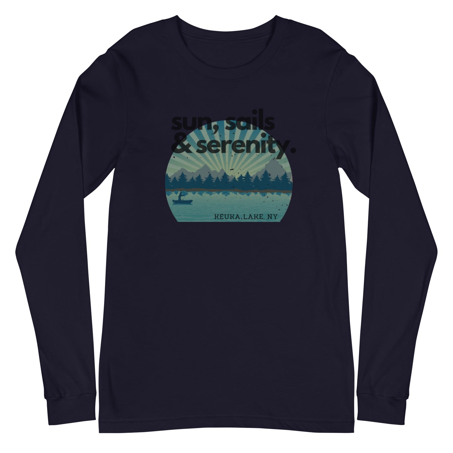 Unisex Long Sleeve Tee - Keuka Lake Sun, Sails & Serenity