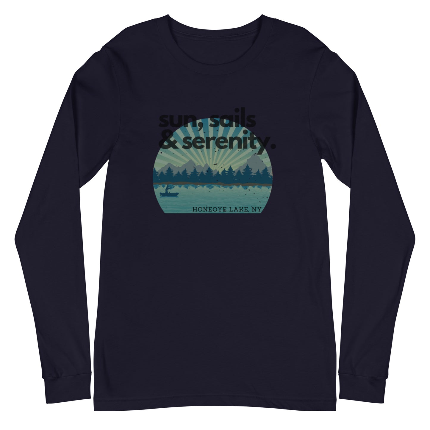 Unisex Long Sleeve Tee - Honeoye Lake Sun, Sails & Serenity