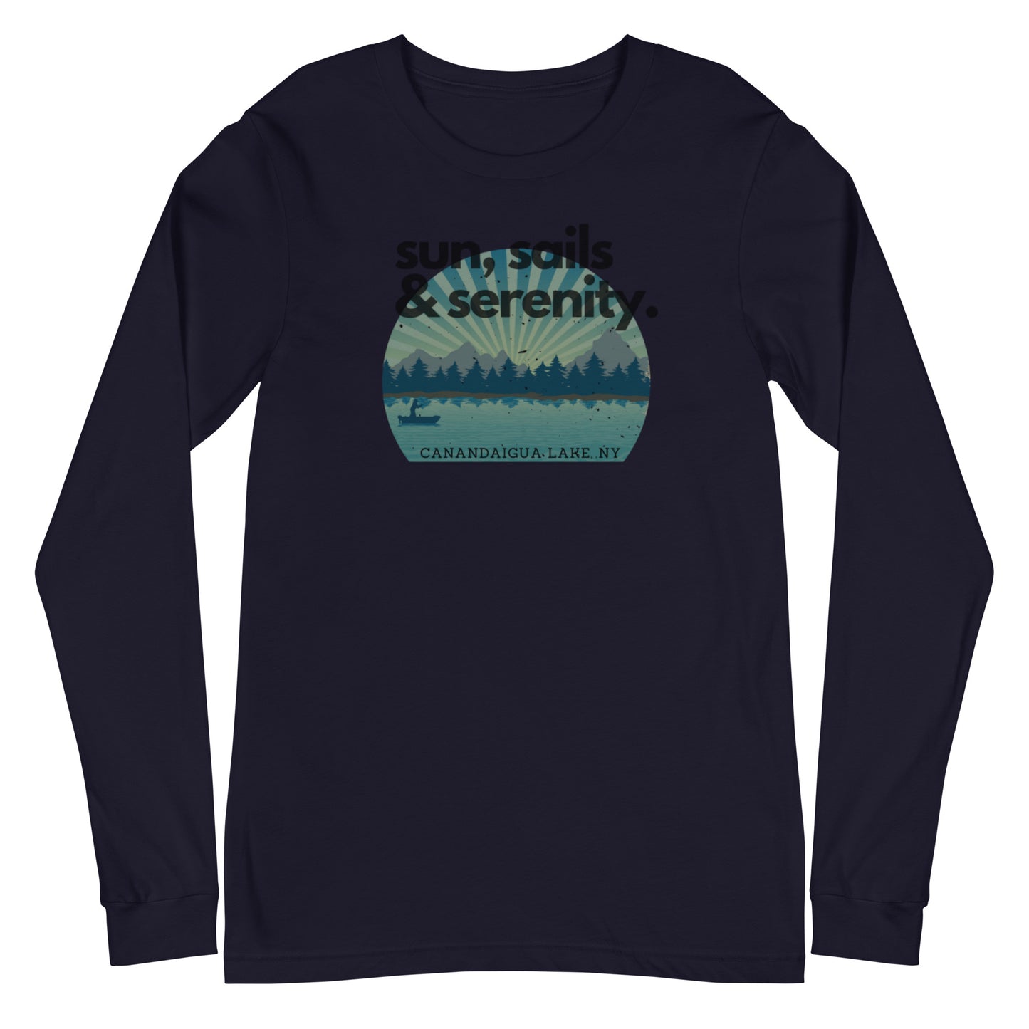 Unisex Long Sleeve Tee - Canandaigua Lake Sun, Sails & Serenity