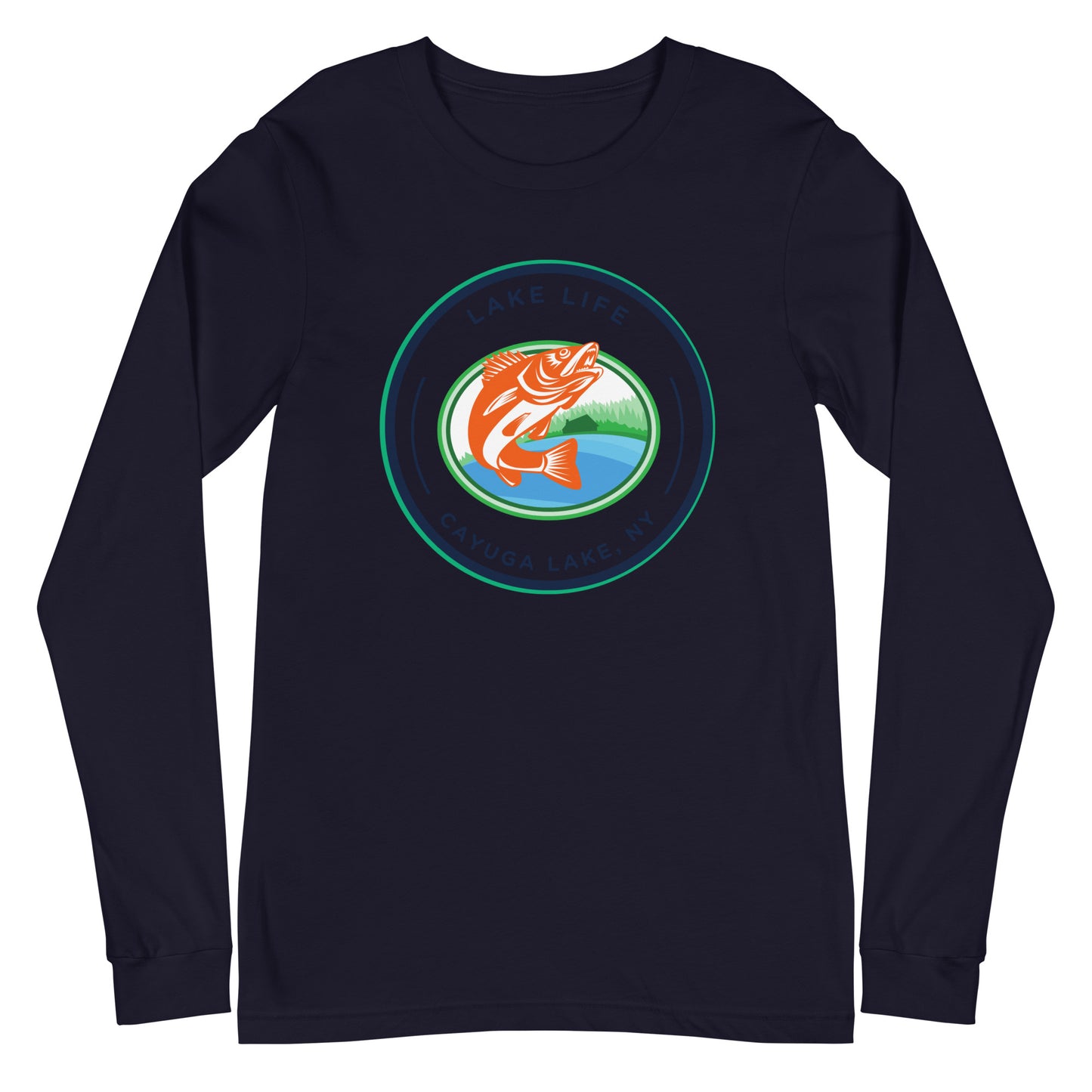 Unisex Long Sleeve Tee - Cayuga Lake Lake Life orange fish