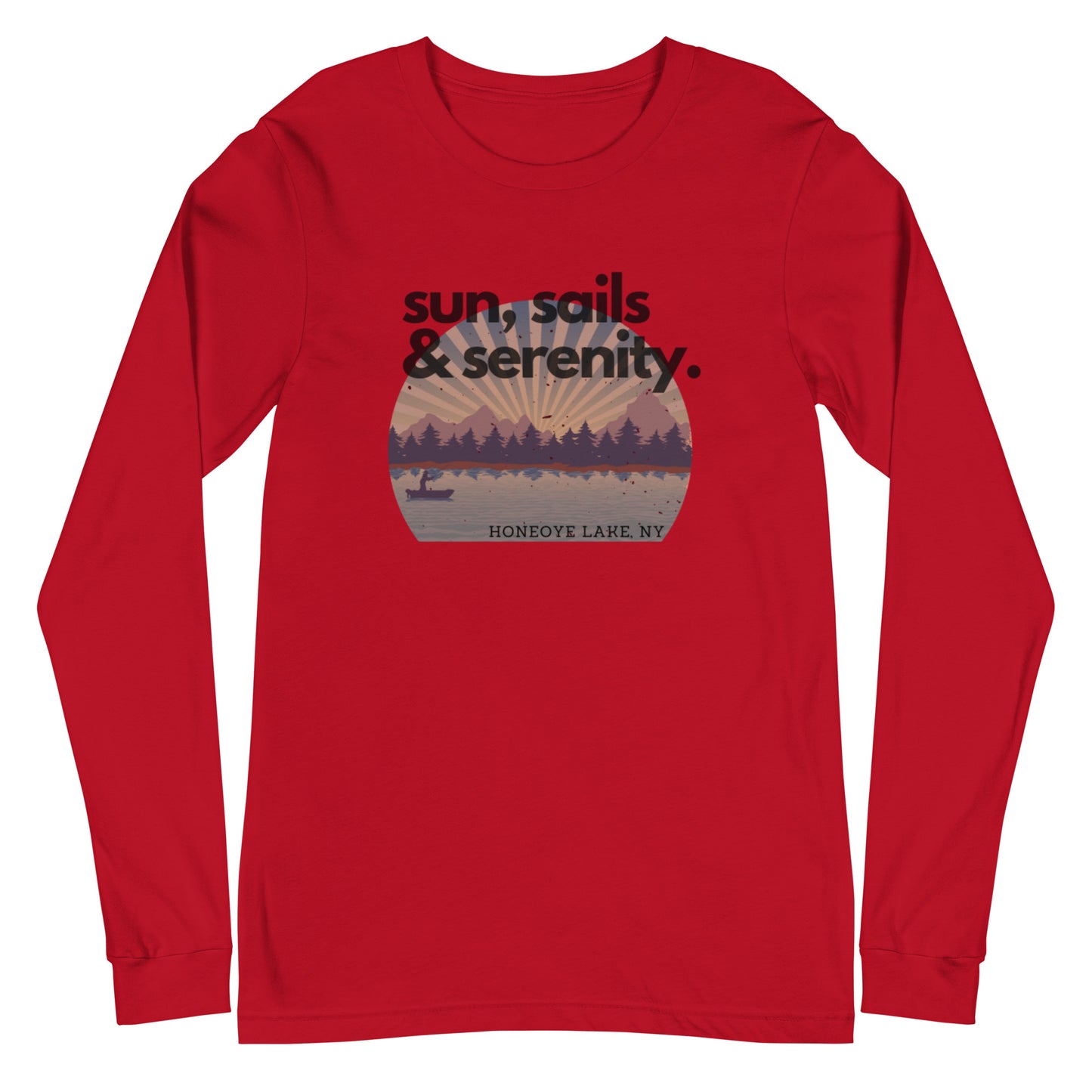 Unisex Long Sleeve Tee - Honeoye Lake Sun, Sails & Serenity