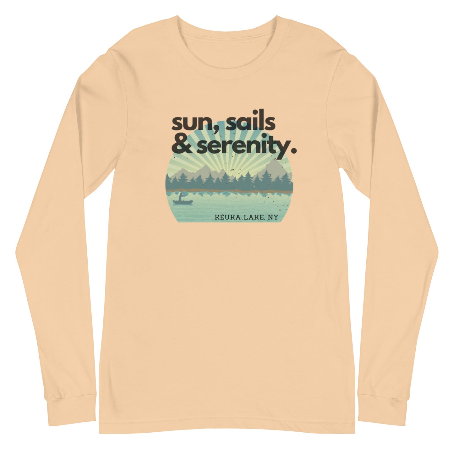 Unisex Long Sleeve Tee - Keuka Lake Sun, Sails & Serenity