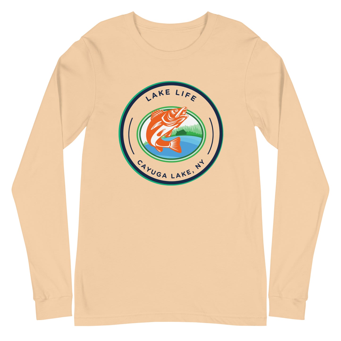 Unisex Long Sleeve Tee - Cayuga Lake Lake Life orange fish