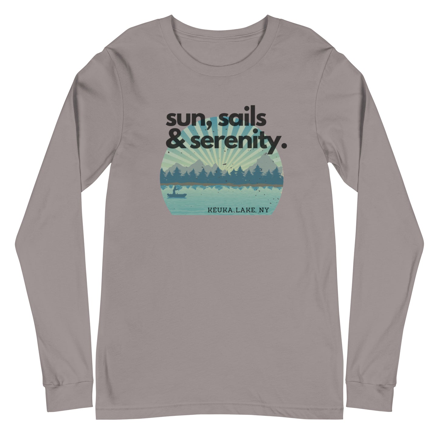 Unisex Long Sleeve Tee - Keuka Lake Sun, Sails & Serenity