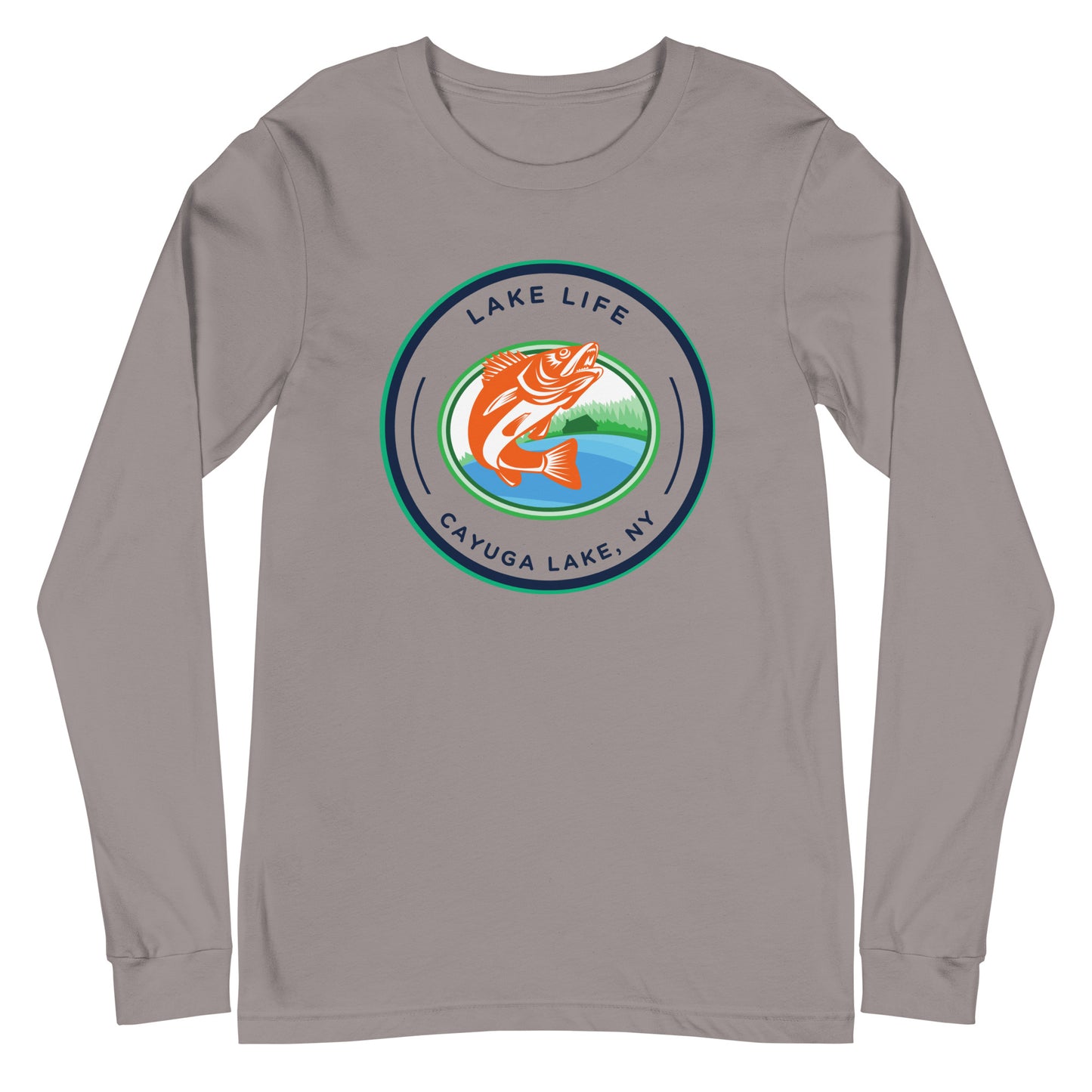 Unisex Long Sleeve Tee - Cayuga Lake Lake Life orange fish