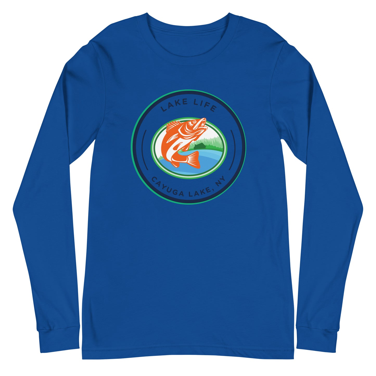 Unisex Long Sleeve Tee - Cayuga Lake Lake Life orange fish