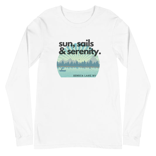 Unisex Long Sleeve Tee - Seneca Lake Sun, Sails & Serenity