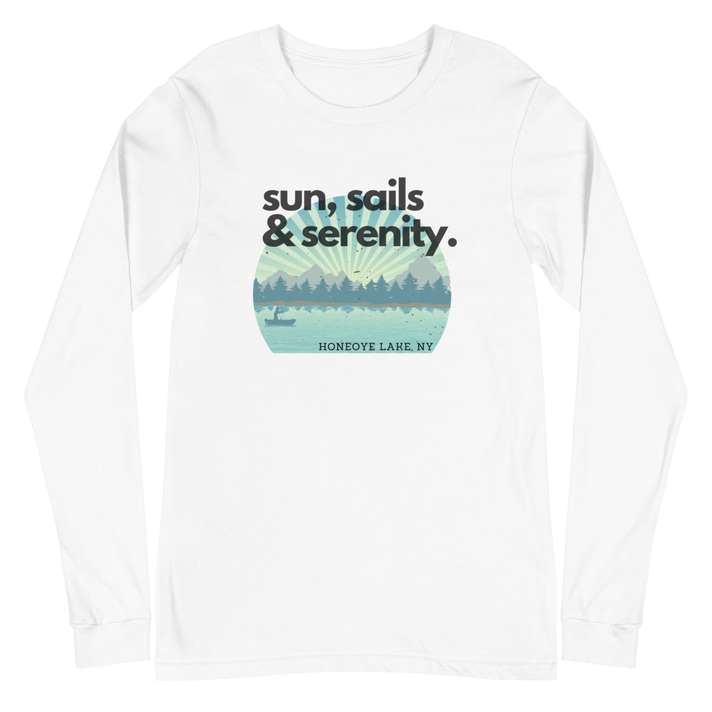 Unisex Long Sleeve Tee - Honeoye Lake Sun, Sails & Serenity