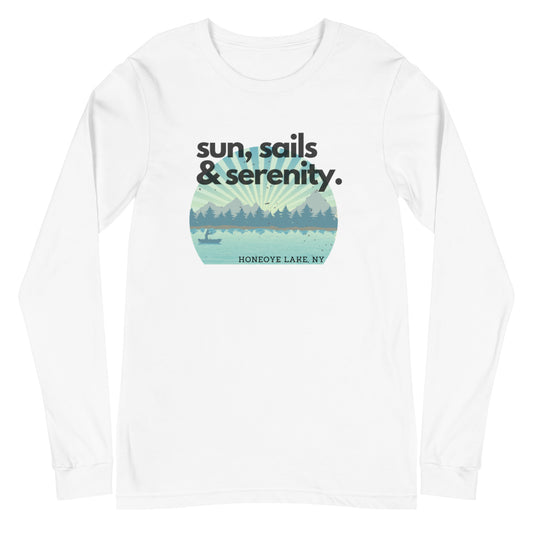 Unisex Long Sleeve Tee - Honeoye Lake Sun, Sails & Serenity