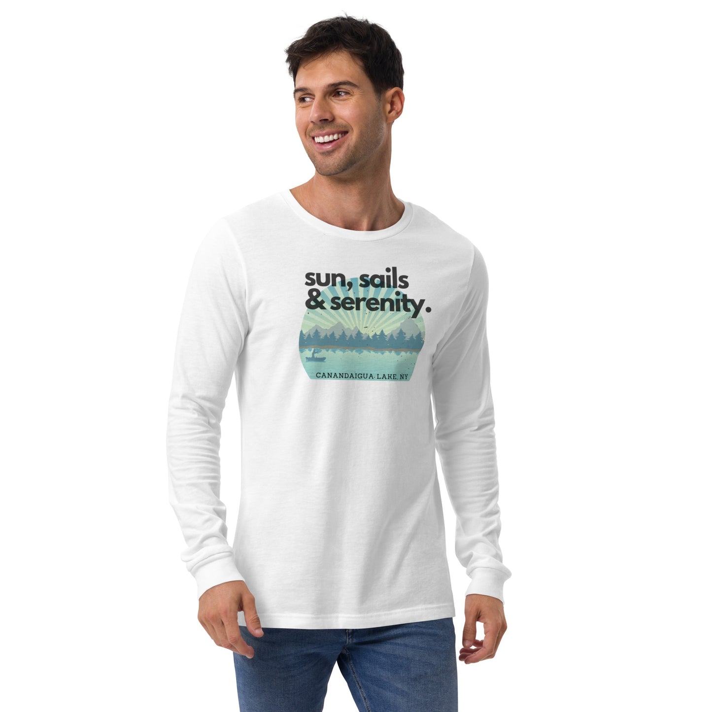 Unisex Long Sleeve Tee - Canandaigua Lake Sun, Sails & Serenity