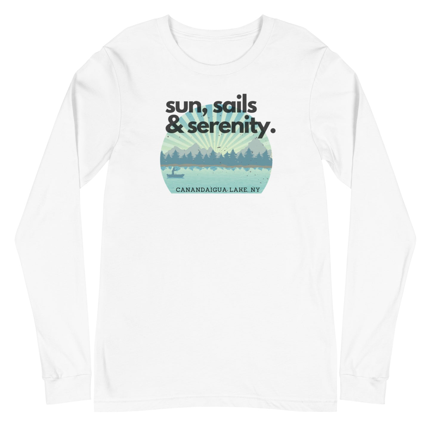 Unisex Long Sleeve Tee - Canandaigua Lake Sun, Sails & Serenity