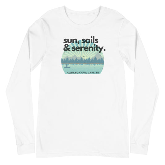 Unisex Long Sleeve Tee - Canandaigua Lake Sun, Sails & Serenity