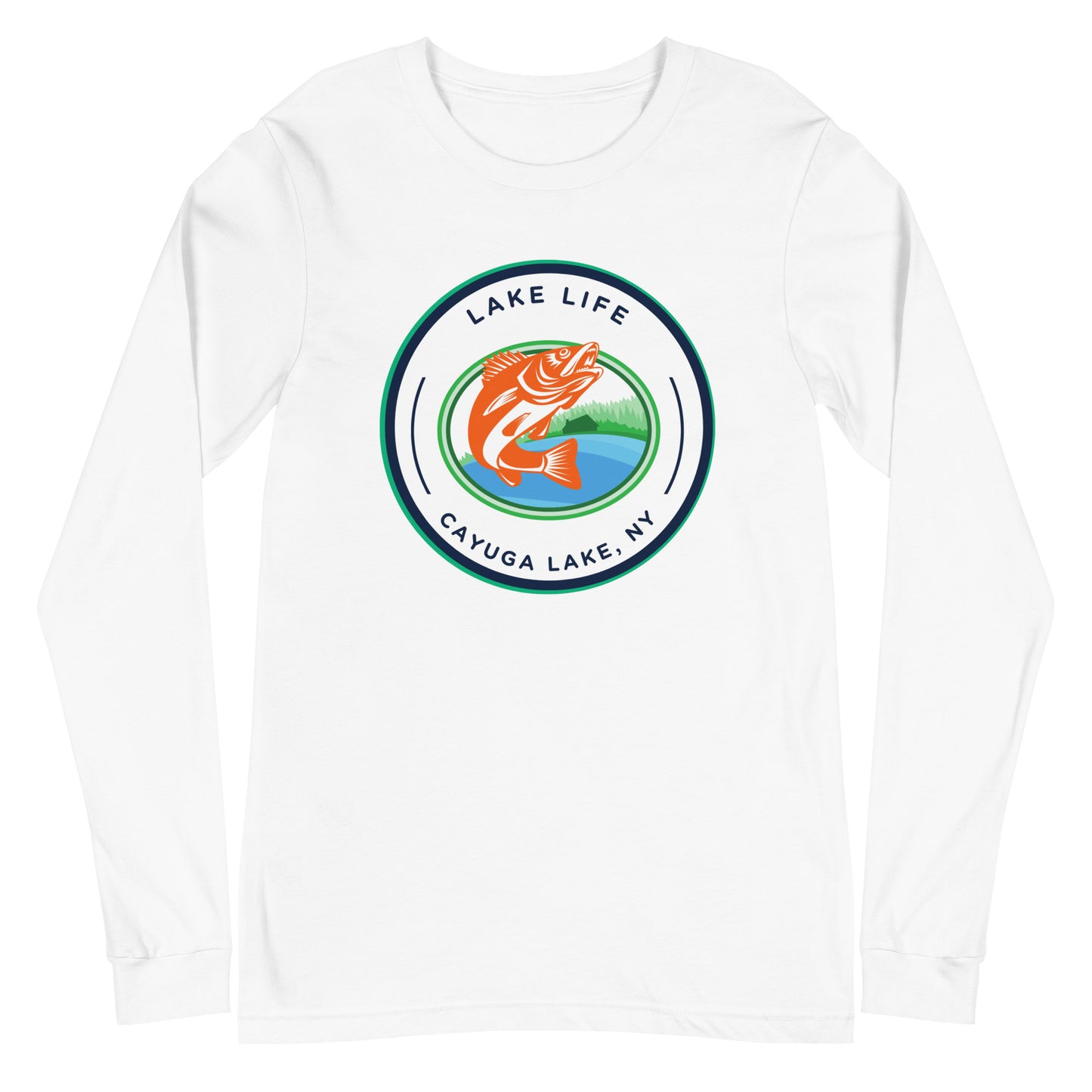 Unisex Long Sleeve Tee - Cayuga Lake Lake Life orange fish