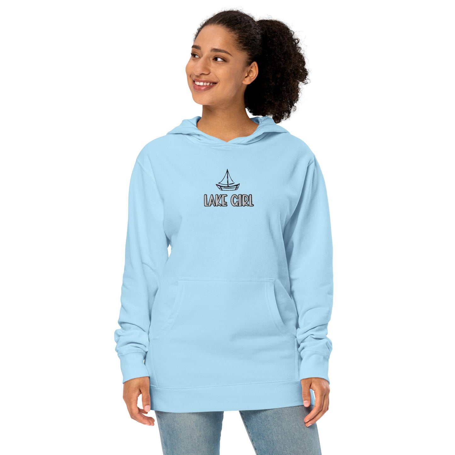 Lake Girl Simple Fish embroidered unisex midweight hoodie