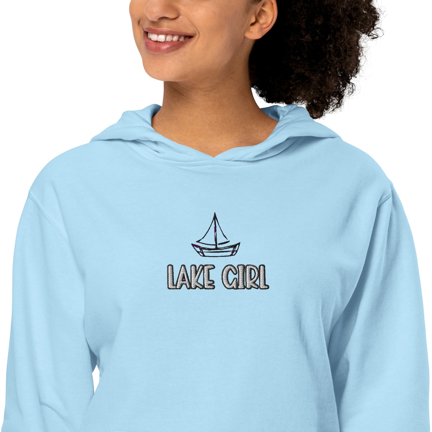 Lake Girl Simple Fish embroidered unisex midweight hoodie