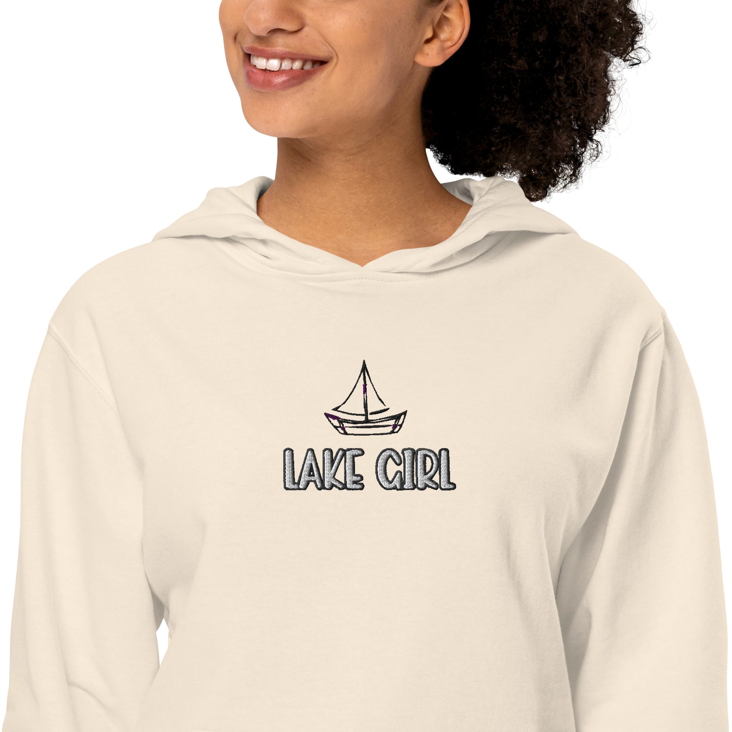 Lake Girl Simple Fish embroidered unisex midweight hoodie