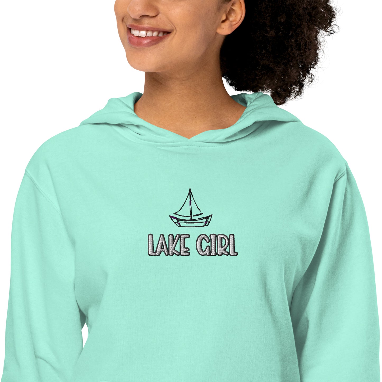 Lake Girl Simple Fish embroidered unisex midweight hoodie