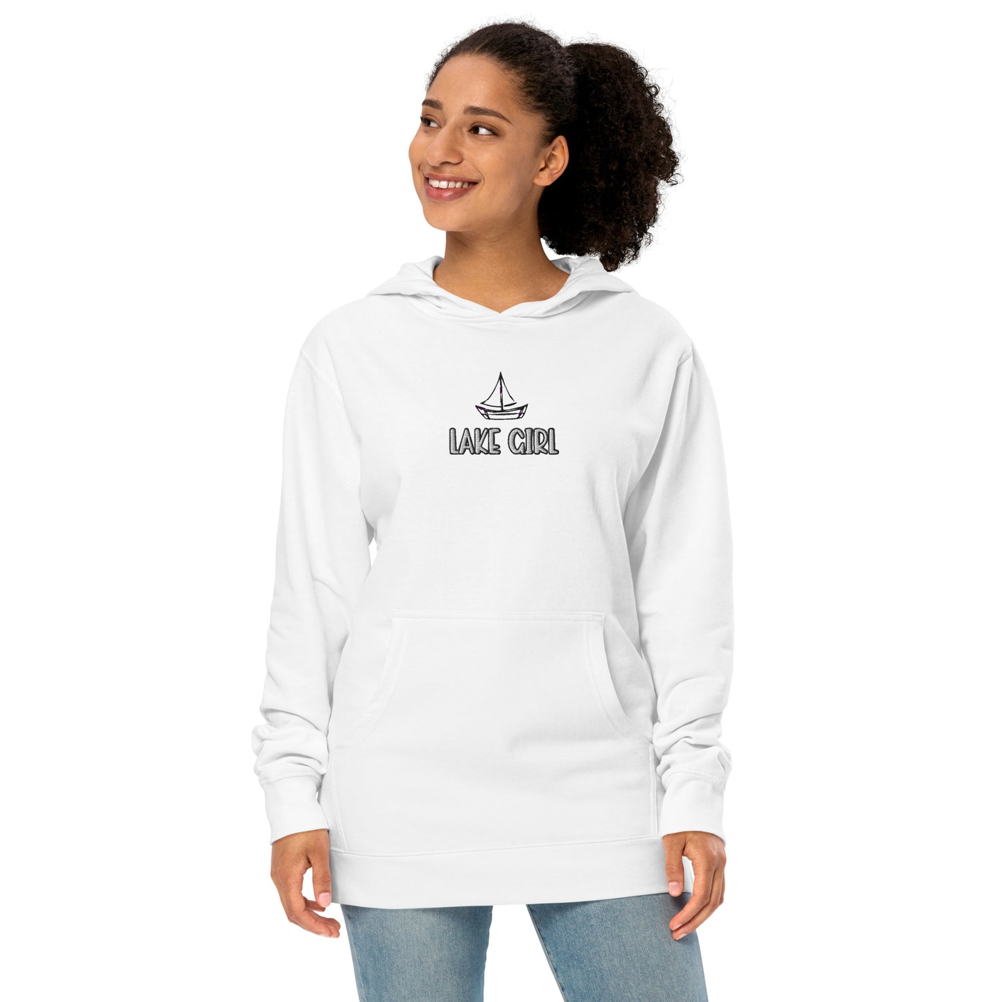 Lake Girl Simple Fish embroidered unisex midweight hoodie