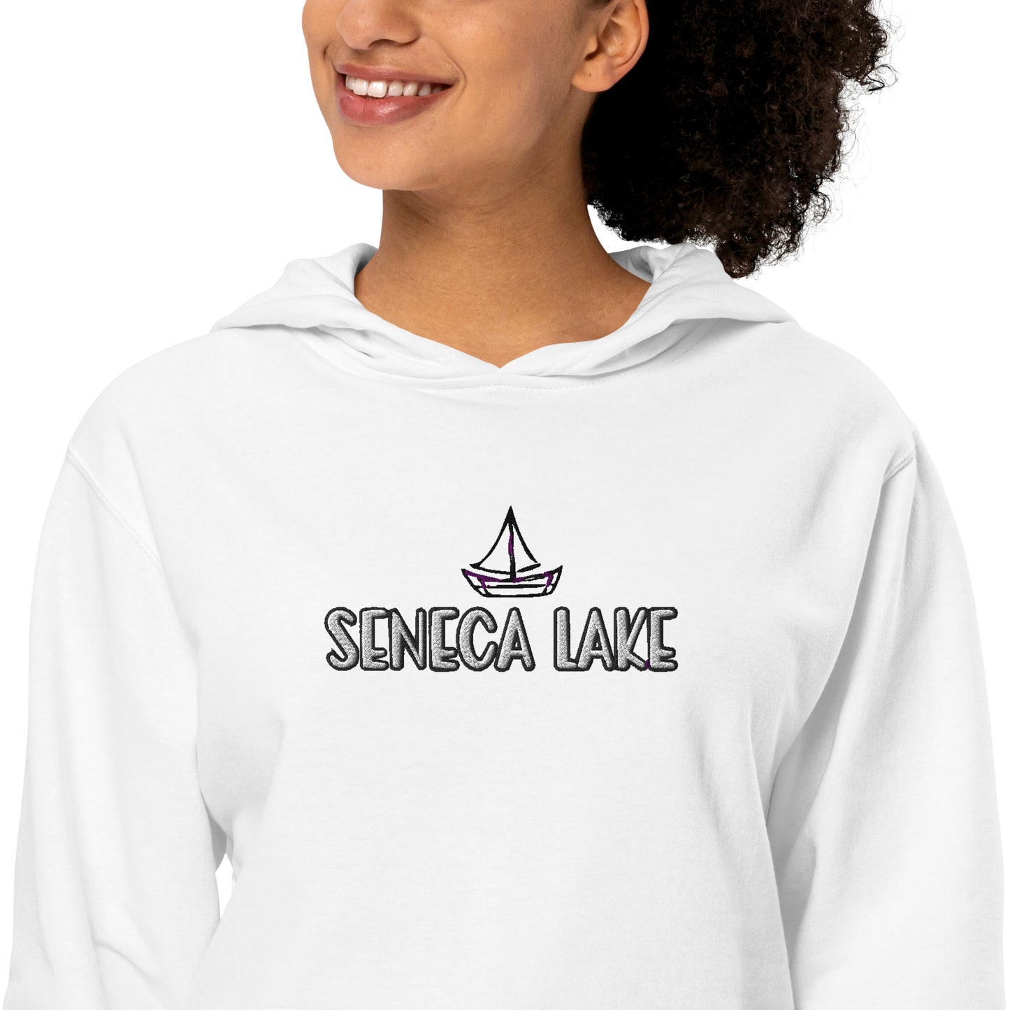 Seneca Lake Simple Sailboat embroidered unisex midweight hoodie