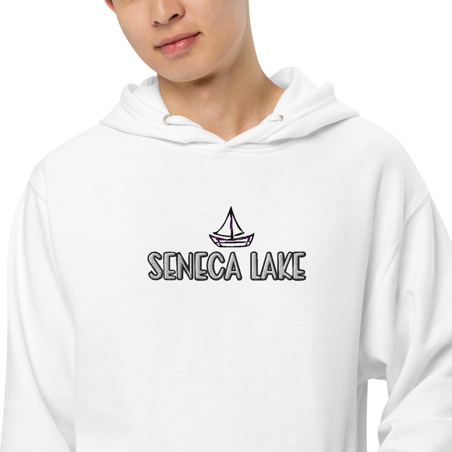 Seneca Lake Simple Sailboat embroidered unisex midweight hoodie