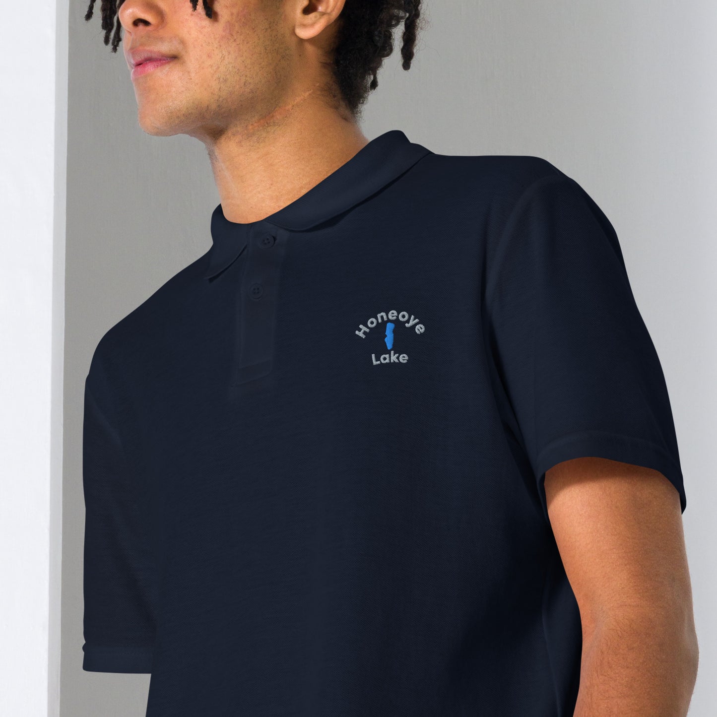 Unisex pique polo shirt - Honeoye Lake w lake embroider