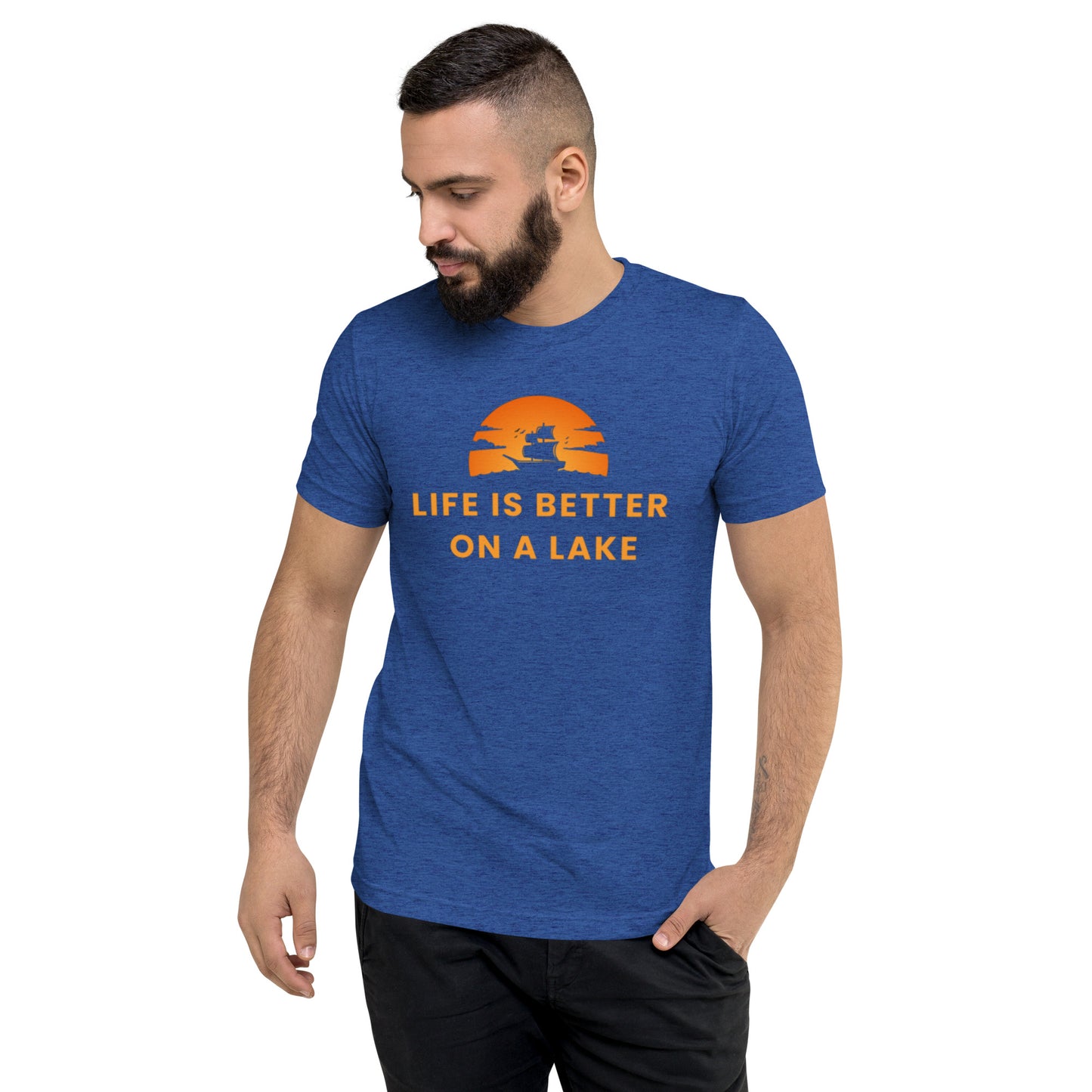 Short sleeve t-shirt - Life is Better on a Lake Blue Sailboat