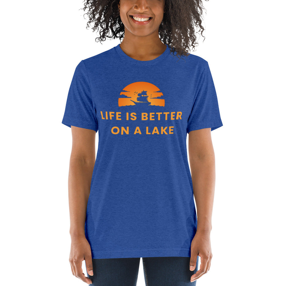 Short sleeve t-shirt - Life is Better on a Lake Blue Sailboat