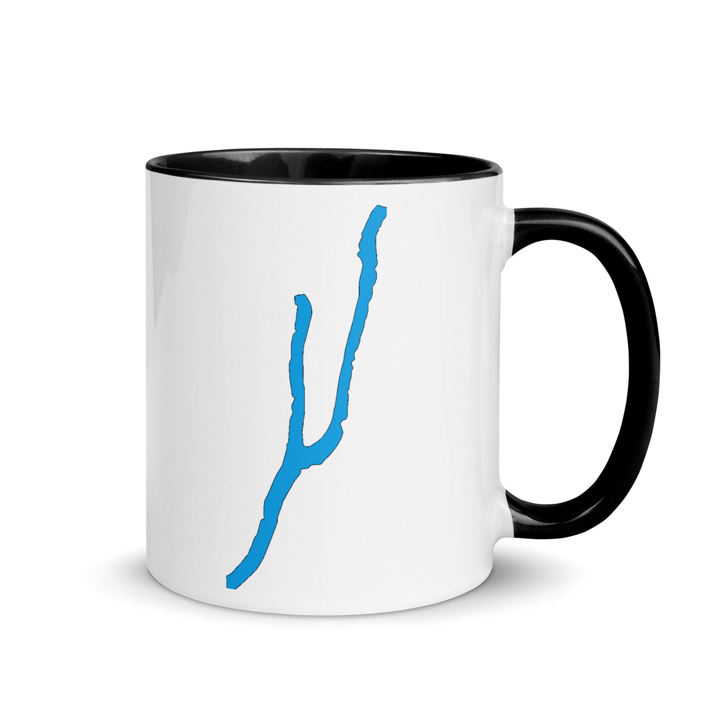 QKA Keuka Lake, NY coffee mug, with the shape of the lake & adirondack chairs